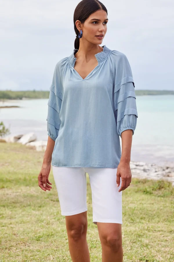 three quarter length | pullovers-Soft Surroundings Marisol TENCEL™ Top Light Chambray