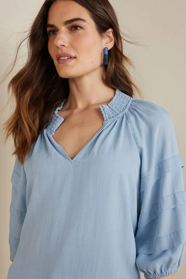 three quarter length | pullovers-Soft Surroundings Marisol TENCEL™ Top Light Chambray
