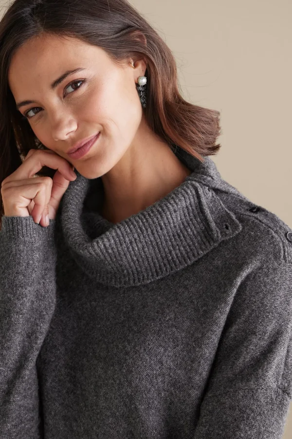 Sweaters & Cardigans | long sleeve-Soft Surroundings Maxine Sweater Dark Grey Heather