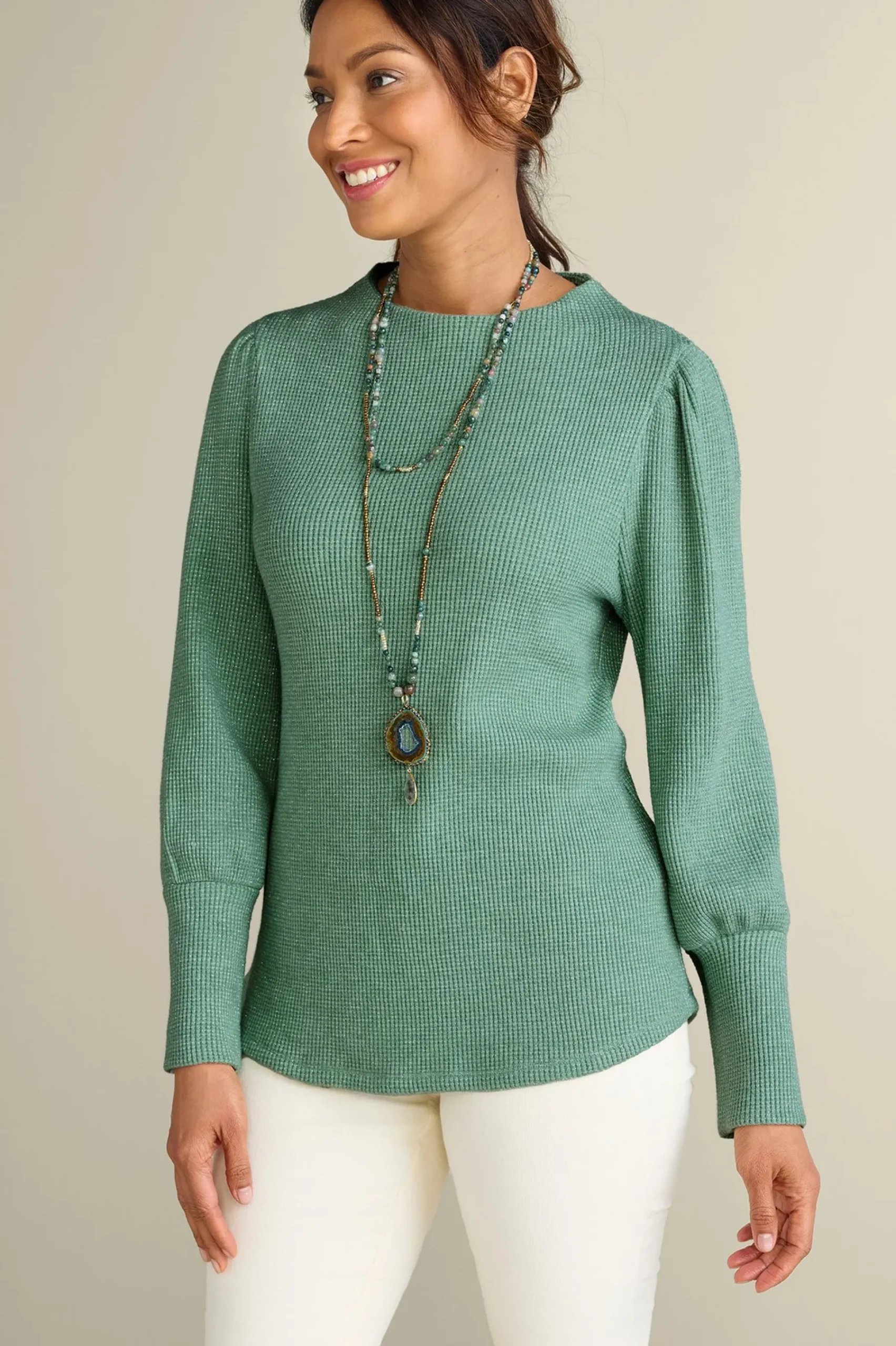 melina_waffle_pullover_0.webp long sleeve | pullovers-Soft Surroundings Melina Waffle Pullover Heather Driftwood