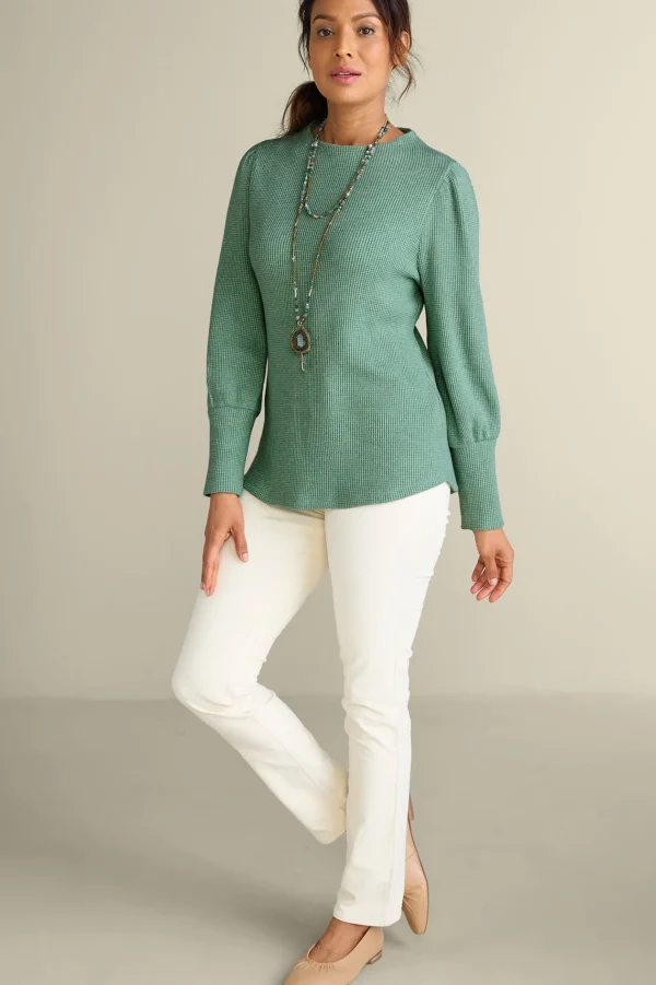 long sleeve | pullovers-Soft Surroundings Melina Waffle Pullover Heather Driftwood