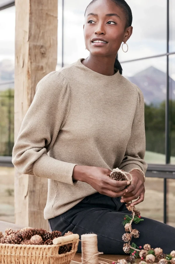 long sleeve | pullovers-Soft Surroundings Melina Waffle Pullover Heather Driftwood