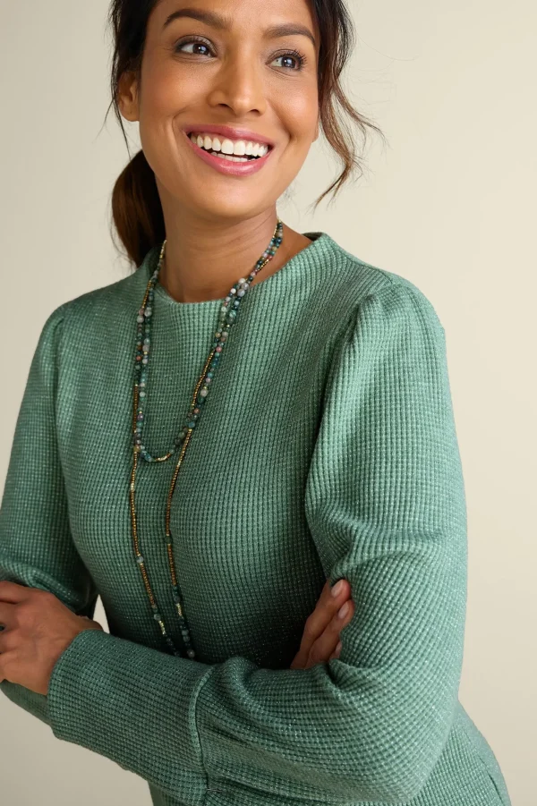 long sleeve | pullovers-Soft Surroundings Melina Waffle Pullover Heather Driftwood