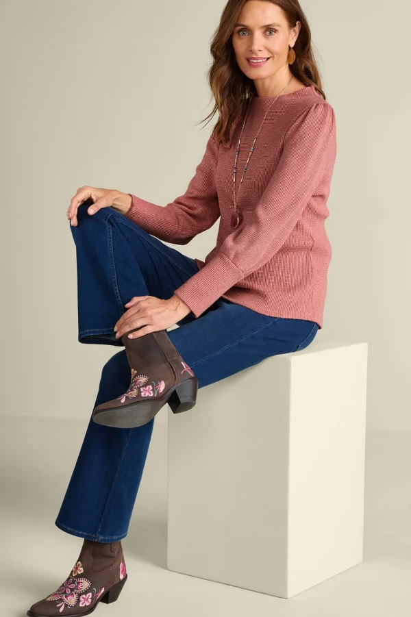long sleeve | pullovers-Soft Surroundings Melina Waffle Pullover Heather Driftwood