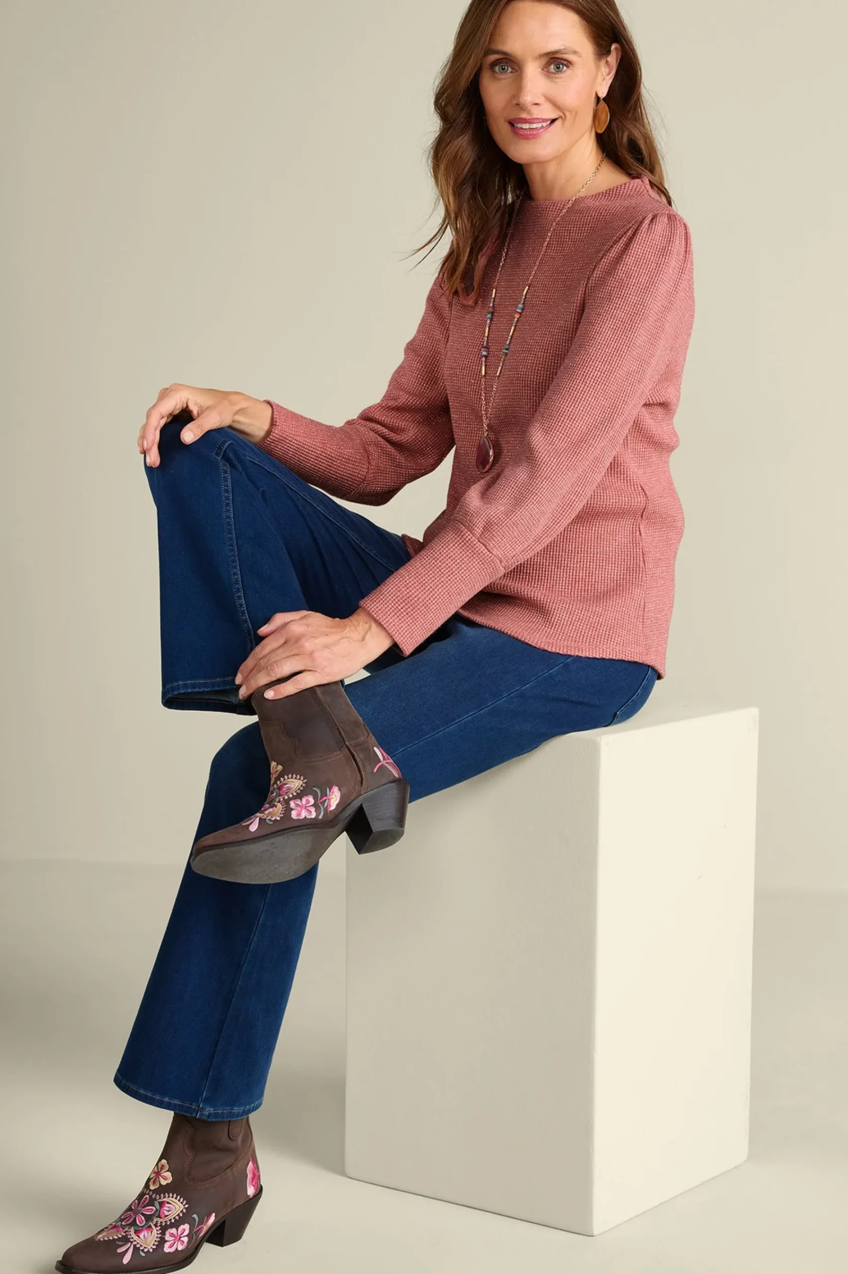 melina_waffle_pullover_5.webp long sleeve | pullovers-Soft Surroundings Melina Waffle Pullover Heather Driftwood
