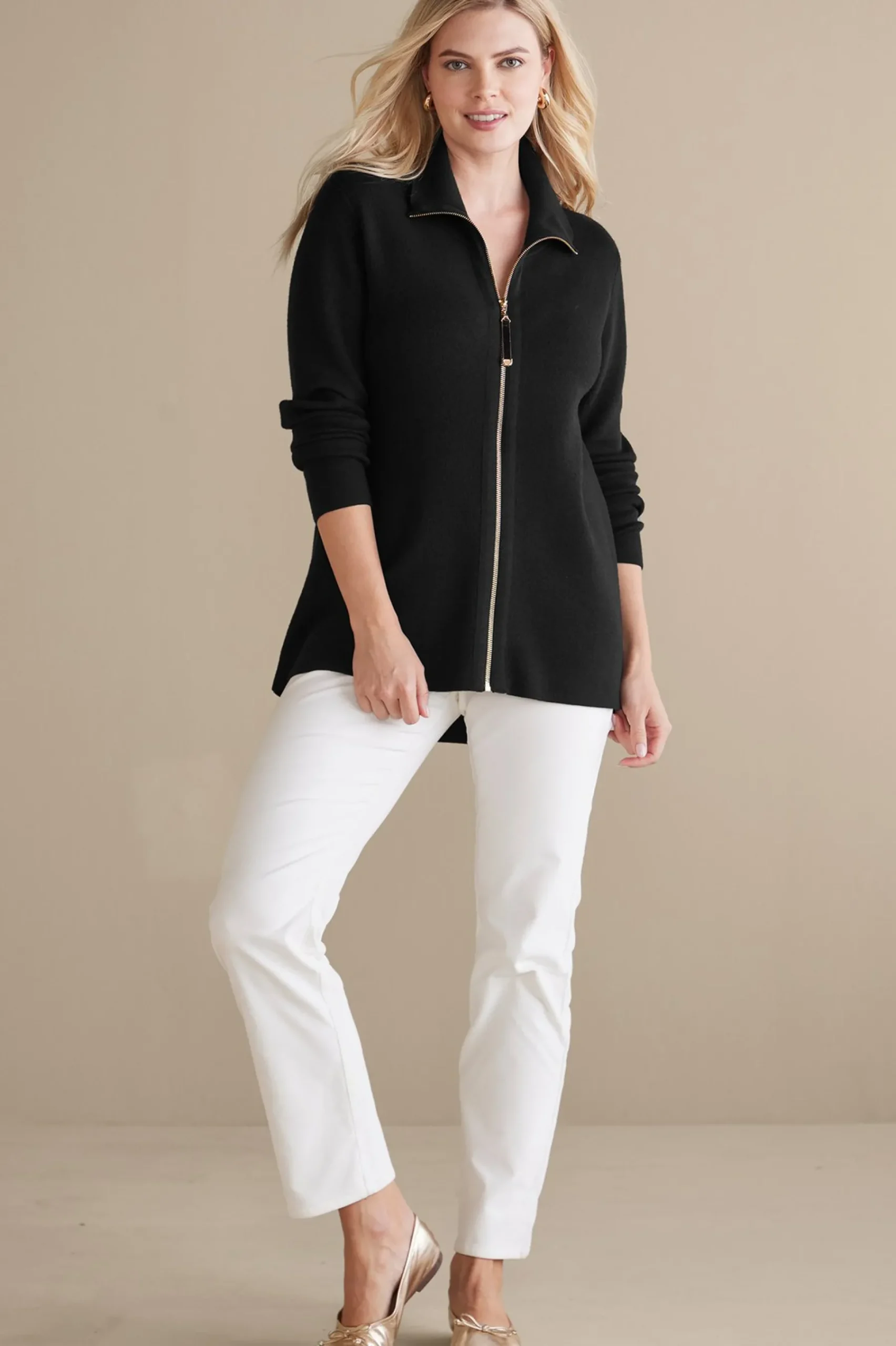 meria_zip_sweater_1.webp Everyday Styles | Sweaters & Cardigans-Soft Surroundings Meria Zip Sweater Black