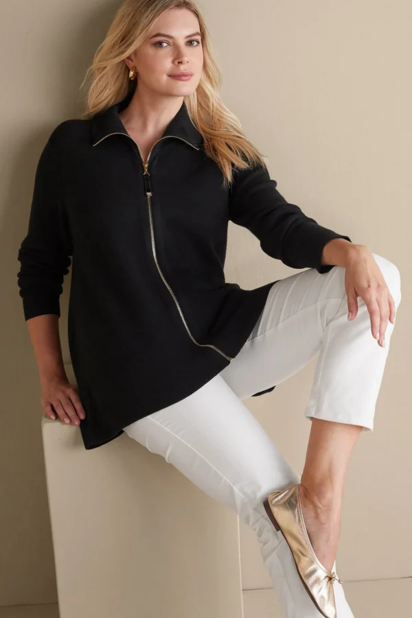 Everyday Styles | Sweaters & Cardigans-Soft Surroundings Meria Zip Sweater Black