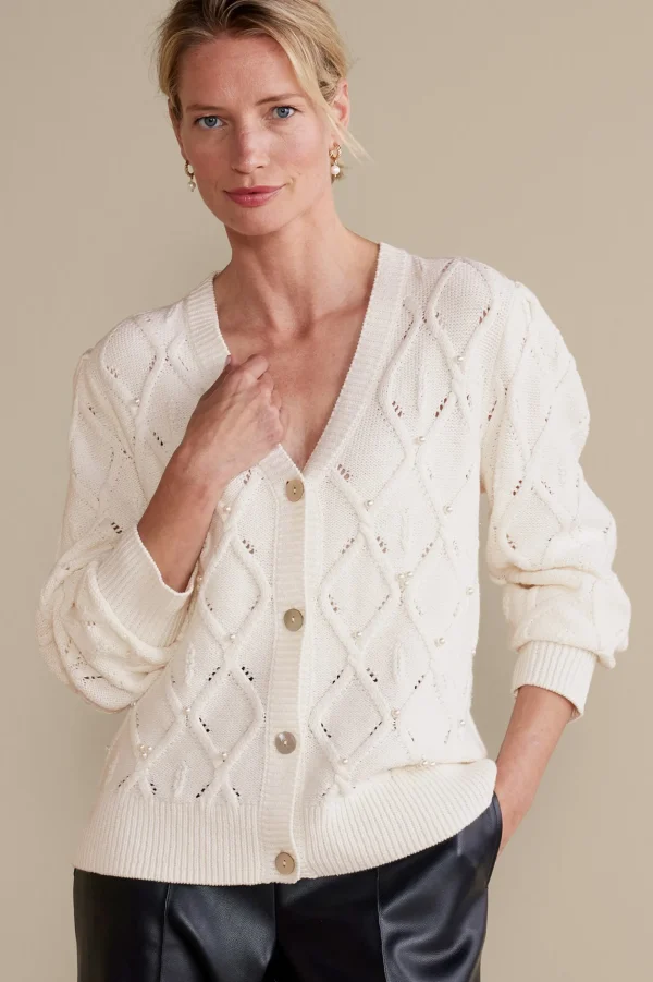 Everyday Styles | Sweaters & Cardigans-Soft Surroundings Meryl Cable Cardigan Ivory Pearl