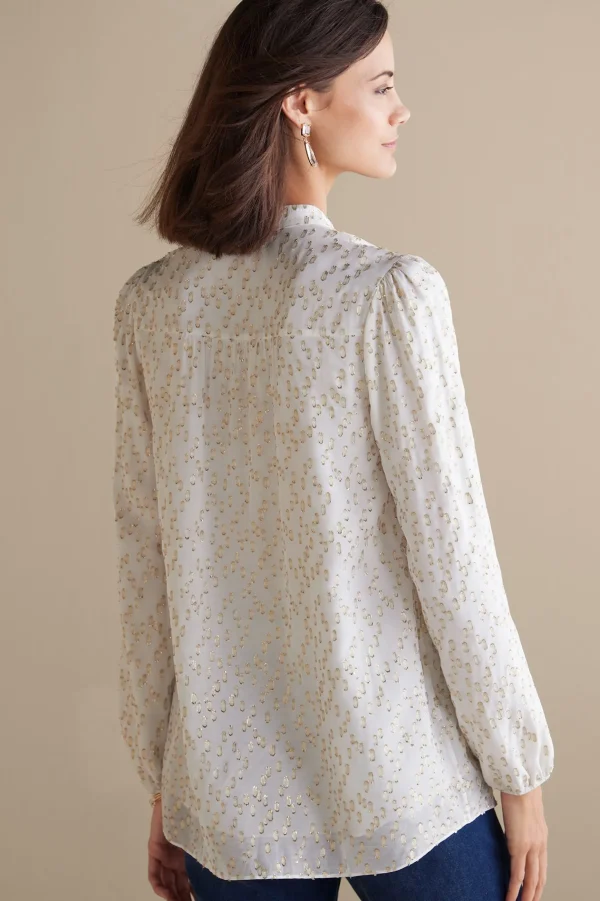 Feminine Flourish | Everyday Styles-Soft Surroundings Mila Metallic Blouse Ivory Pearl