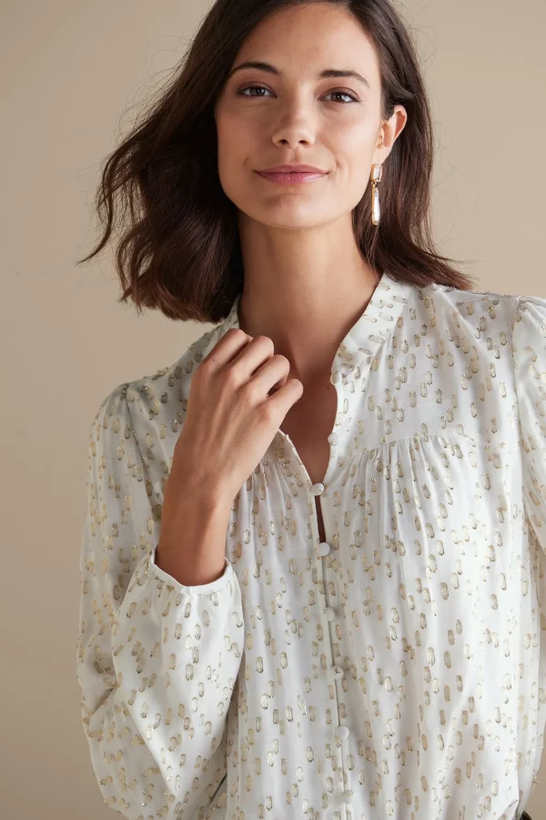 Feminine Flourish | Everyday Styles-Soft Surroundings Mila Metallic Blouse Ivory Pearl