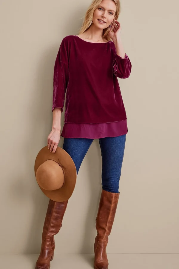 EVelvet Styles | three quarter length-Soft Surroundings Millie Velvet Tunic Dark Fuchsia