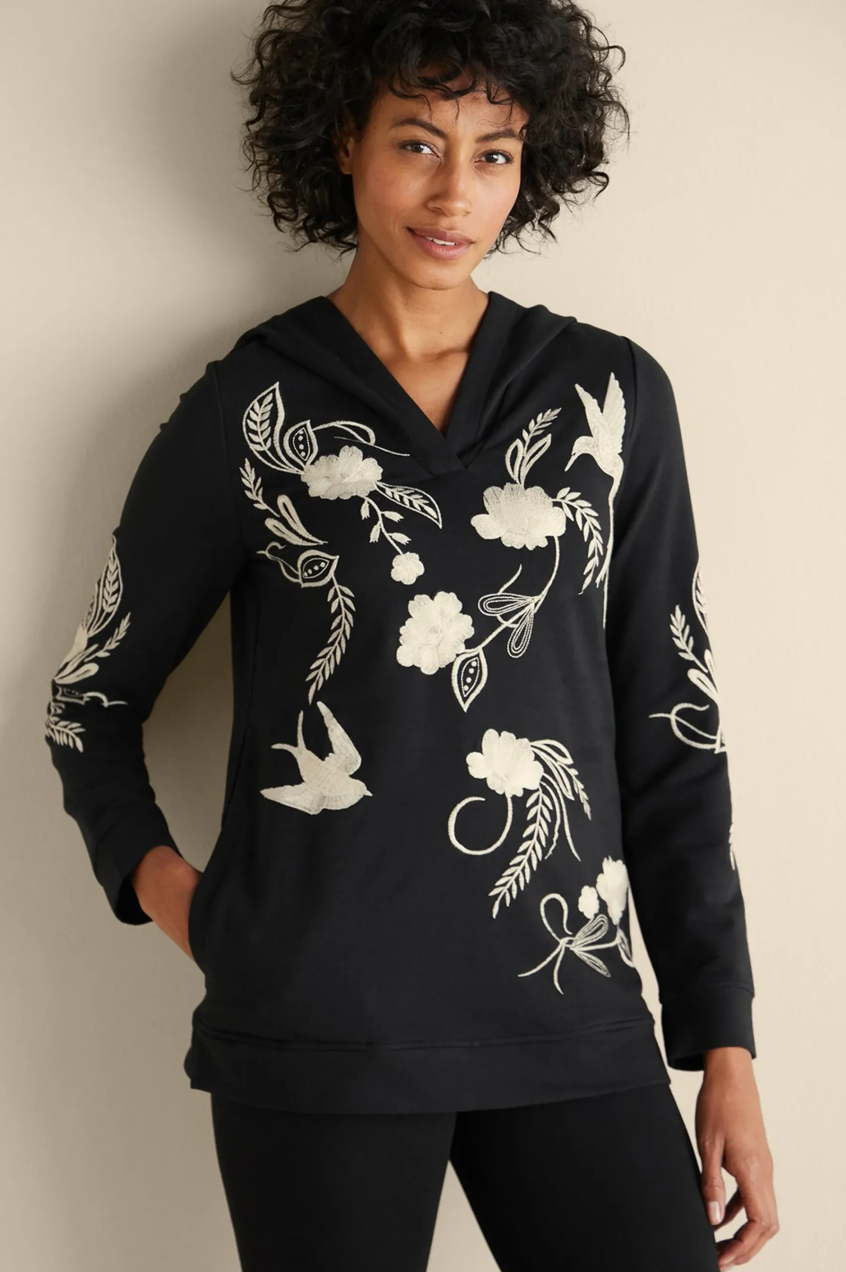 miraflores_embroidered_fr_0.webp Wear Now Styles | long sleeve-Soft Surroundings Miraflores Embroidered French Terry Hoodie Black