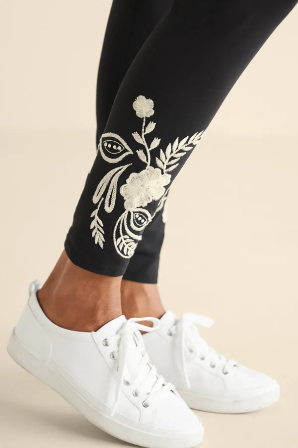 Wear Now Styles | full length-Soft Surroundings Miraflores Embroidered Legging Black