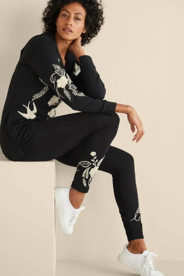 Wear Now Styles | full length-Soft Surroundings Miraflores Embroidered Legging Black