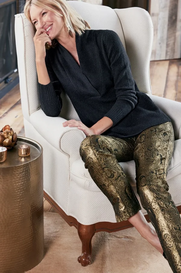 ankle | straight-Soft Surroundings Nevina Jacquard Trouser Gold Floral