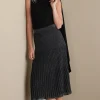 Skirts-Soft Surroundings Nisha Knit Pleated Skirt Black/Silver