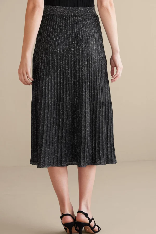 Skirts-Soft Surroundings Nisha Knit Pleated Skirt Black/Silver
