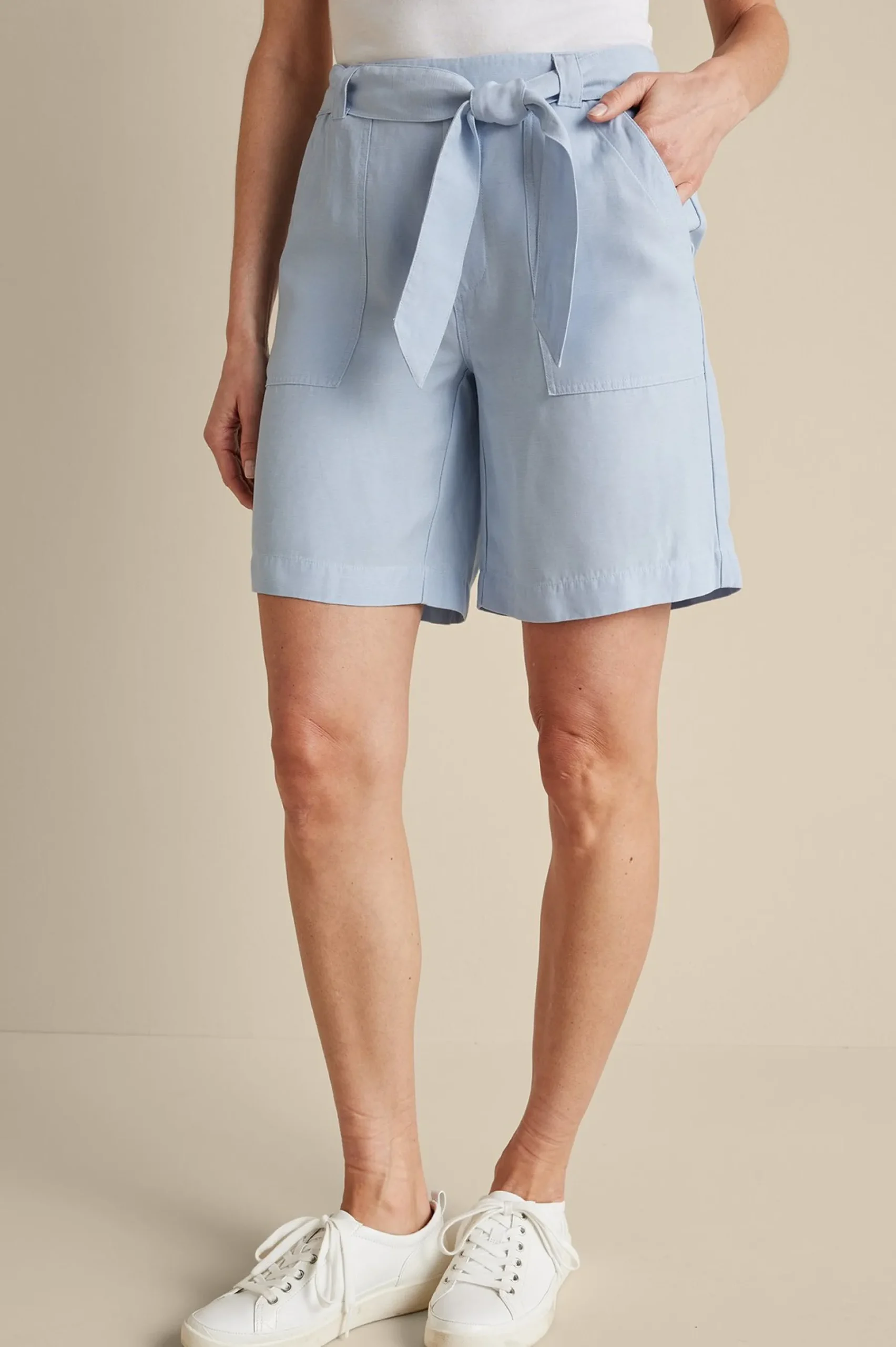 ojai_shorts_1.webp Into The Blues | Vacation Shop-Soft Surroundings Ojai Shorts Light Chambray