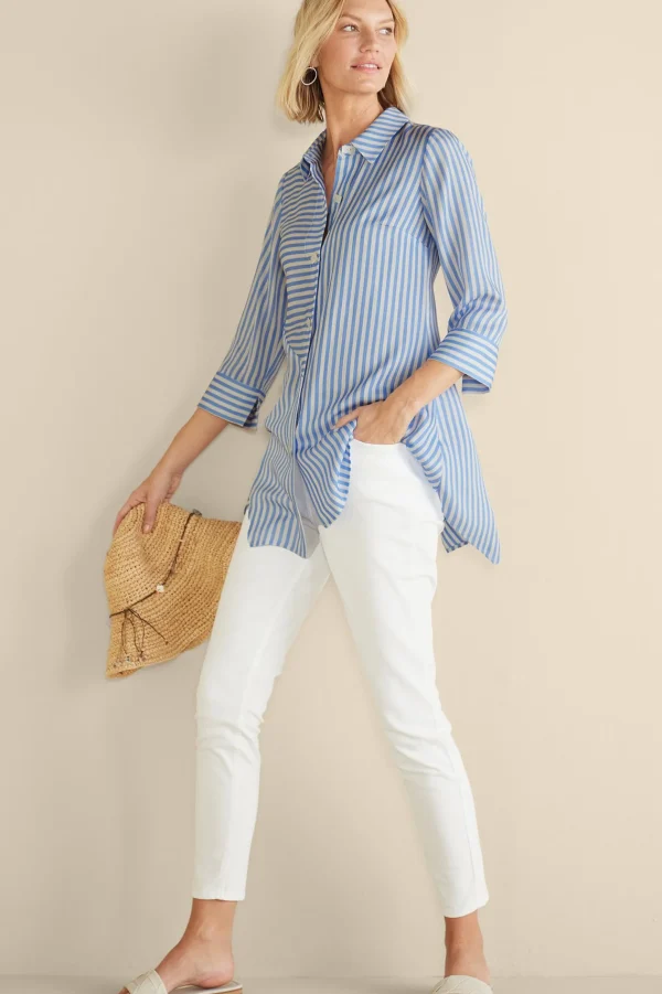 Into The Blues | Vacation Shop-Soft Surroundings On Pointe Shirt Palace Blue Stripe