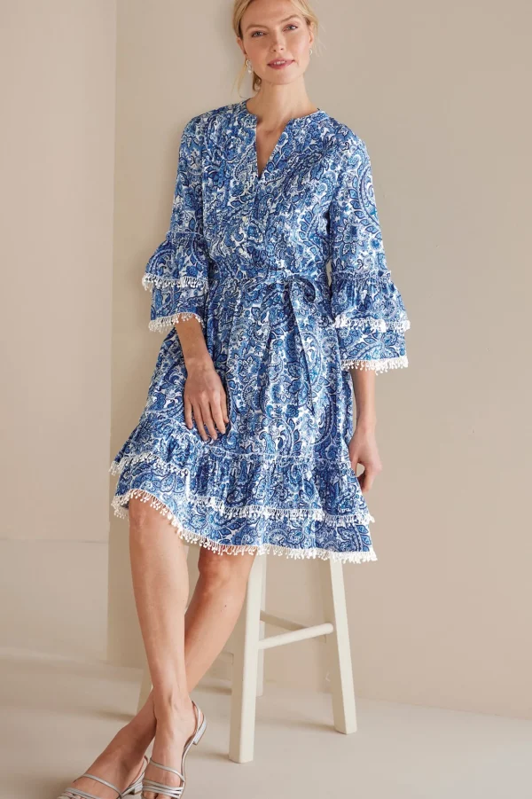 Into The Blues | Dresses-Soft Surroundings Petites Adeline Short Dress Spring Paisley Chambray