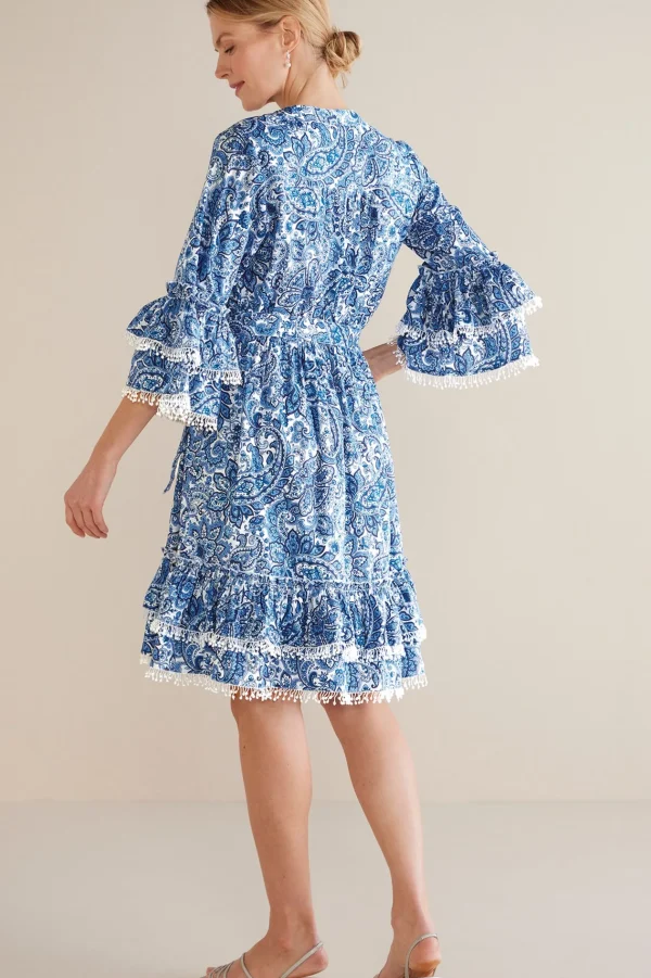Into The Blues | Dresses-Soft Surroundings Petites Adeline Short Dress Spring Paisley Chambray