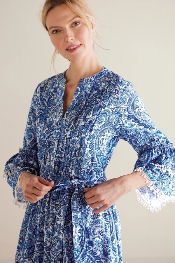 Into The Blues | Dresses-Soft Surroundings Petites Adeline Short Dress Spring Paisley Chambray