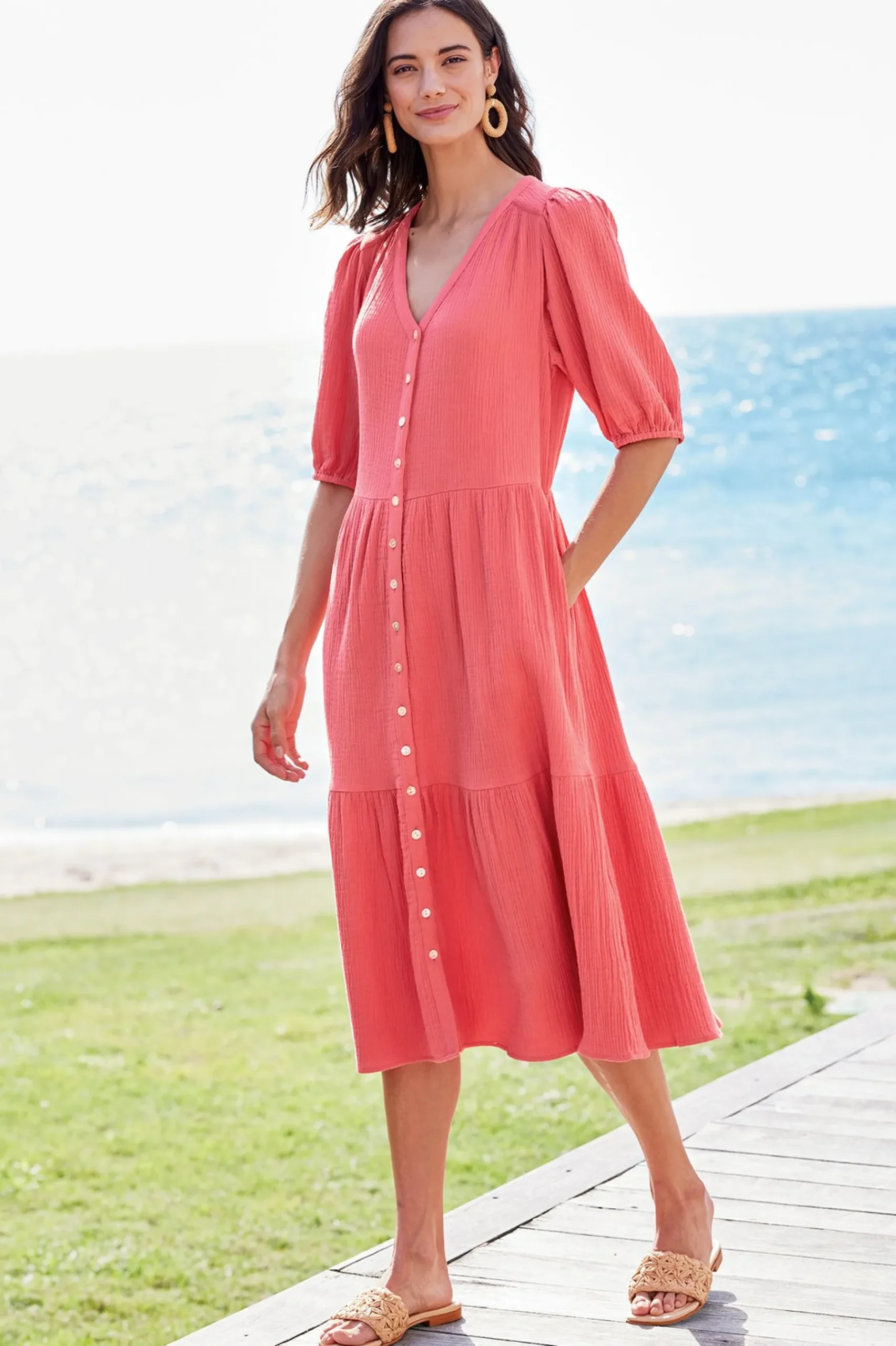 petites_arielle_gauze_mid_3.webp Into The Blues | The Floral Shop-Soft Surroundings Petites Arielle Gauze Midi Dress Sapphire