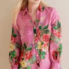The Floral Shop-Soft Surroundings Petites Danica Embellished Shirt Red/Pink Floral