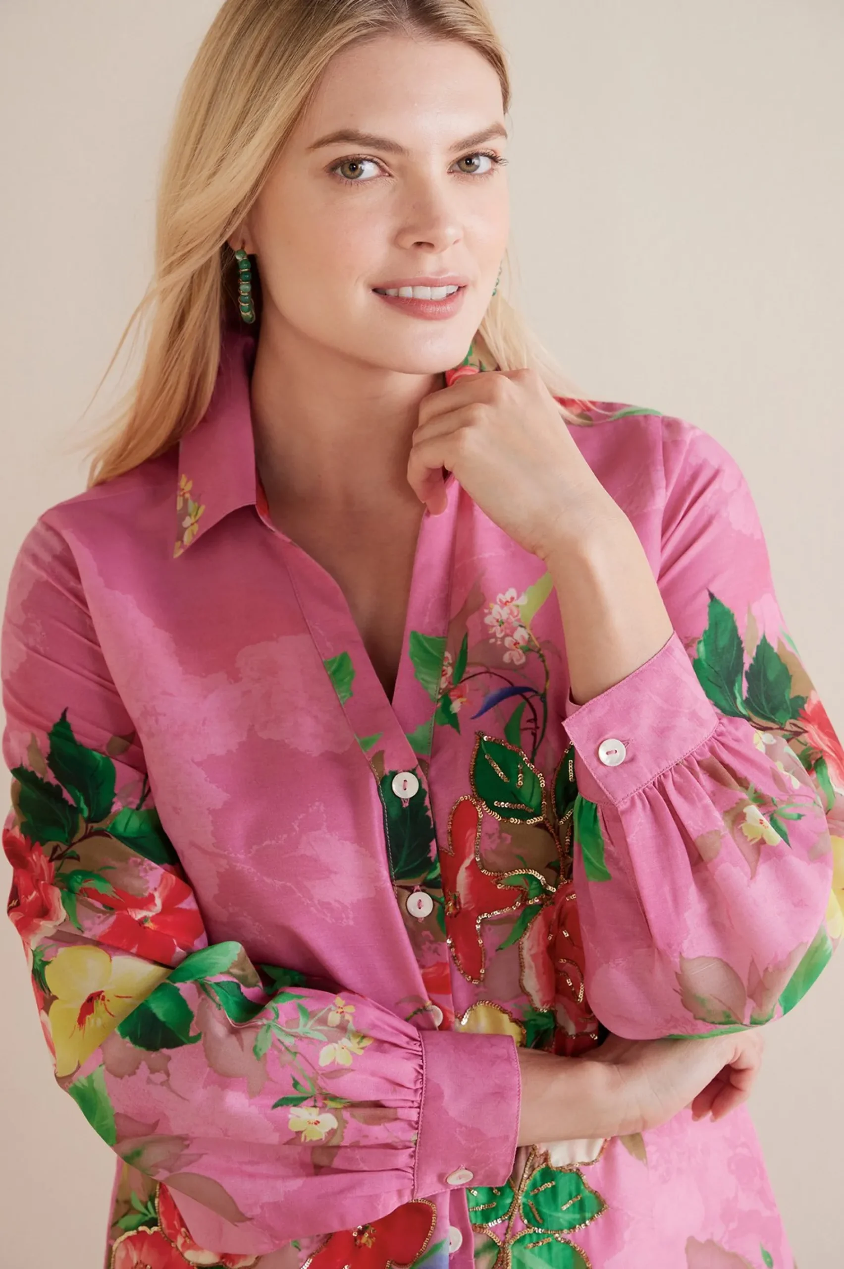 petites_danica_embellishe_4.webp The Floral Shop-Soft Surroundings Petites Danica Embellished Shirt Red/Pink Floral