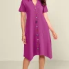 Everyday Styles | Dresses-Soft Surroundings Petites Danielle Button Dress Sunset Coral