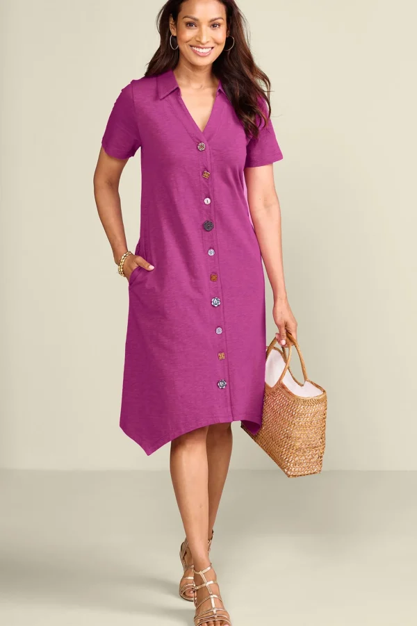 Everyday Styles | Dresses-Soft Surroundings Petites Danielle Button Dress Sunset Coral