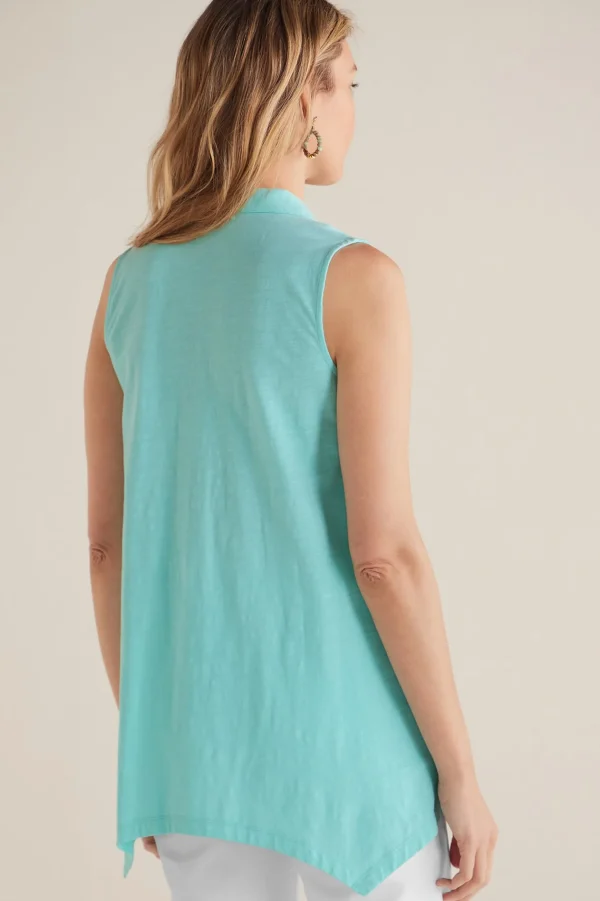 Everyday Styles-Soft Surroundings Petites Danielle Button Tank Aqua Splash