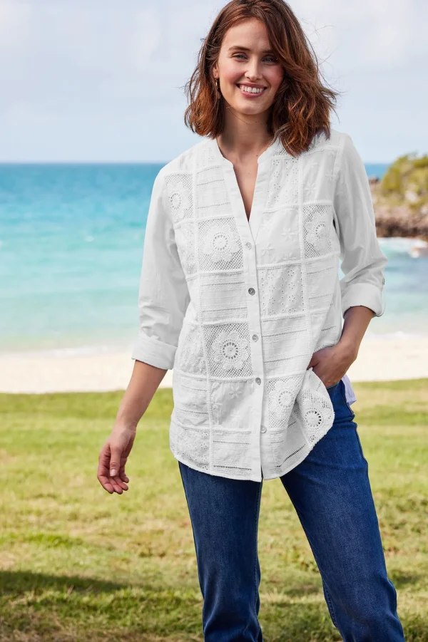 Feminine Flourish | Global Artistry-Soft Surroundings Petites Eleanor Crochet Shirt White