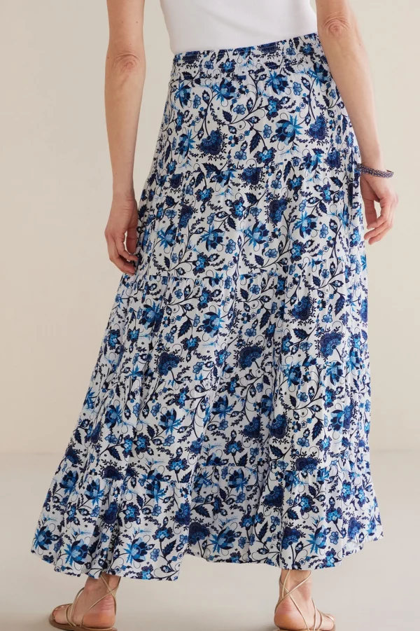 Into The Blues | The Floral Shop-Soft Surroundings Petites Ginnie Maxi Skirt Blue Floral