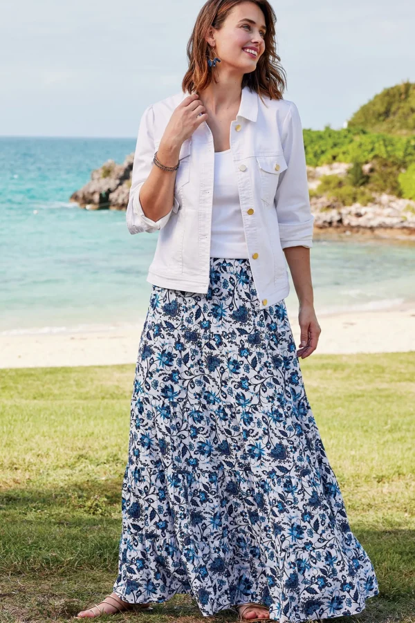 Into The Blues | The Floral Shop-Soft Surroundings Petites Ginnie Maxi Skirt Blue Floral