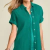 Gauze Shop-Soft Surroundings Petites Je Veux Gauze Top Navy