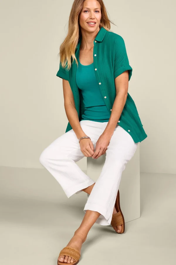Gauze Shop-Soft Surroundings Petites Je Veux Gauze Top Navy