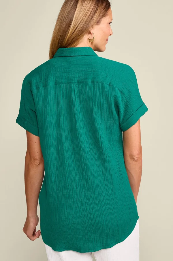 Gauze Shop-Soft Surroundings Petites Je Veux Gauze Top Navy