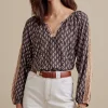 long sleeve | pullovers-Soft Surroundings Petites Jolene Blouse Neutral Geo
