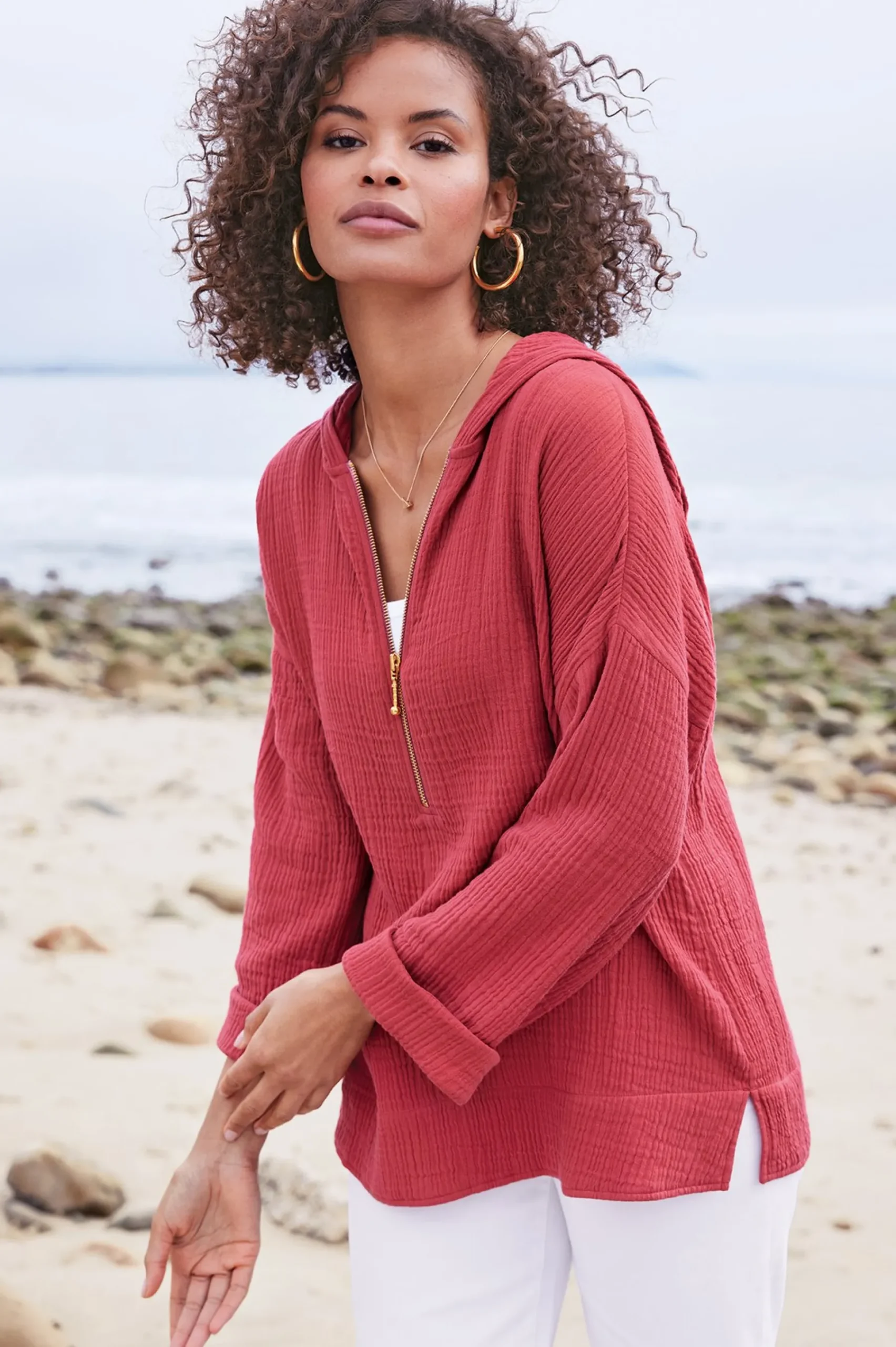 petites_kemia_gauze_hoodi_3.webp Gauze Shop-Soft Surroundings Petites Kemia Gauze Hoodie American Beauty