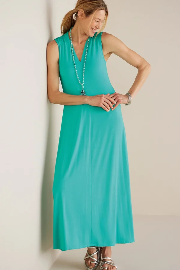 Into The Blues | The Floral Shop-Soft Surroundings Petites Lenora Knit Maxi Dress Porcelain Blue