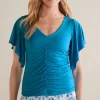 Feminine Flourish | Into The Blues-Soft Surroundings Petites Leya Ruched Top Swedish Blue