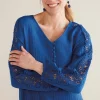 Feminine Flourish | Into The Blues-Soft Surroundings Petites Melinda Gauze & Crochet Top Sapphire
