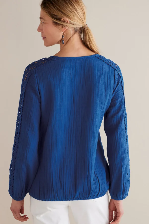 Feminine Flourish | Into The Blues-Soft Surroundings Petites Melinda Gauze & Crochet Top Sapphire