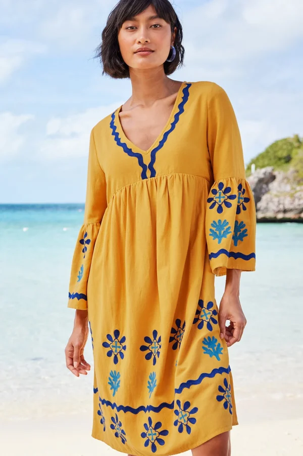 Global Artistry | Dresses-Soft Surroundings Petites Petra Short Dress Golden Glow