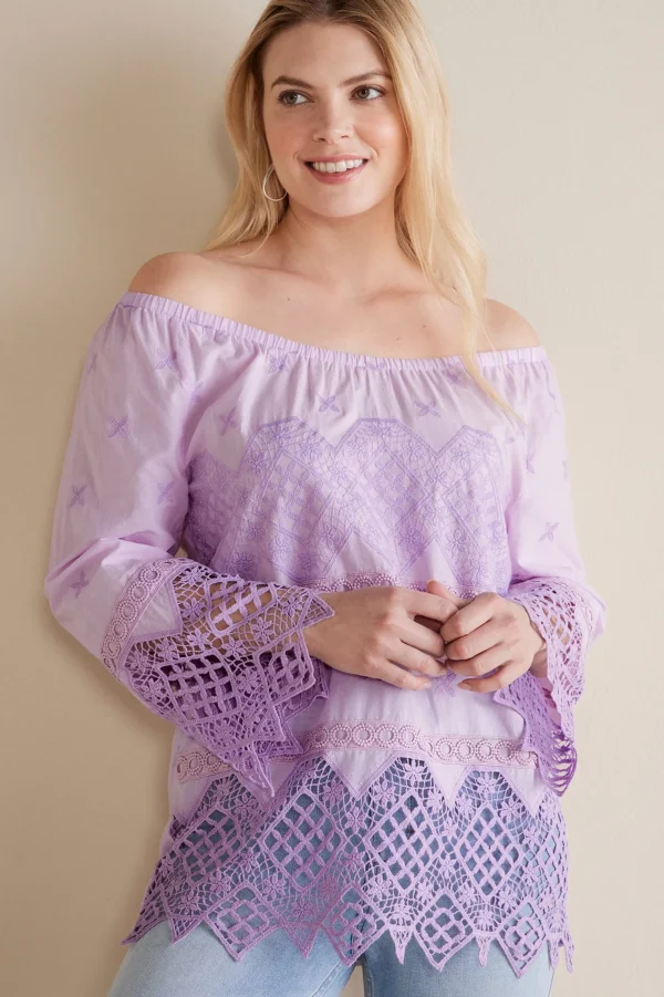 Feminine Flourish | Global Artistry-Soft Surroundings Petites Pilar Off the Shoulder Top Orchid Bloom