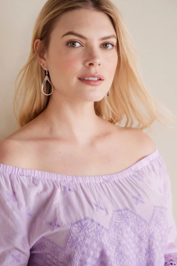 Feminine Flourish | Global Artistry-Soft Surroundings Petites Pilar Off the Shoulder Top Orchid Bloom