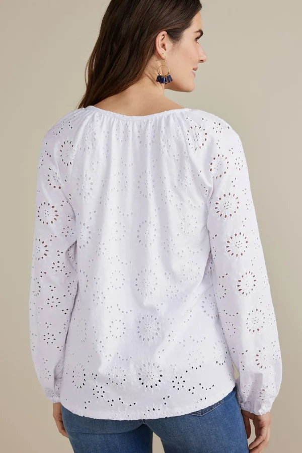 Feminine Flourish | Global Artistry-Soft Surroundings Petites Rhiannon Eyelet Peasant Top White