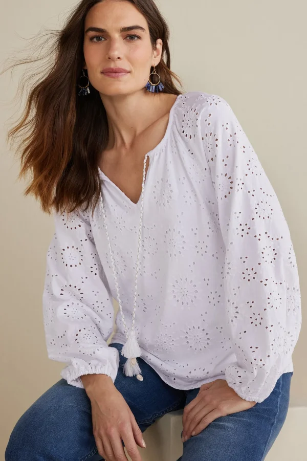 Feminine Flourish | Global Artistry-Soft Surroundings Petites Rhiannon Eyelet Peasant Top White