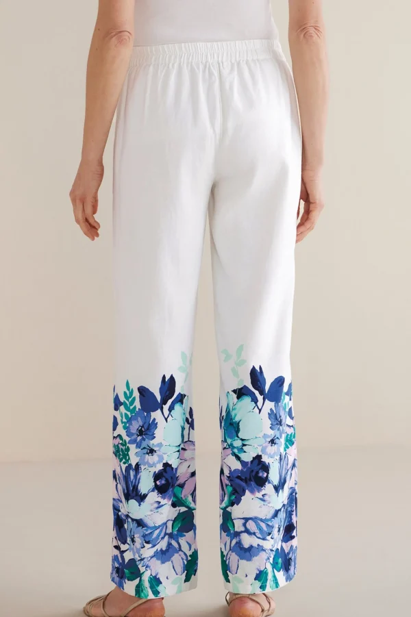 Into The Blues | The Floral Shop-Soft Surroundings Petites Ronna Linen Blend Wide Leg Pants Watercolor Floral